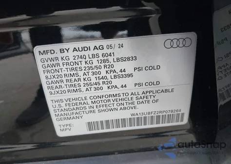 2024 Audi Q4 Sportback E-Tron Premium Plus 55 Quattro из США, поврежденный, VIN WA13UBFZ2RP078264